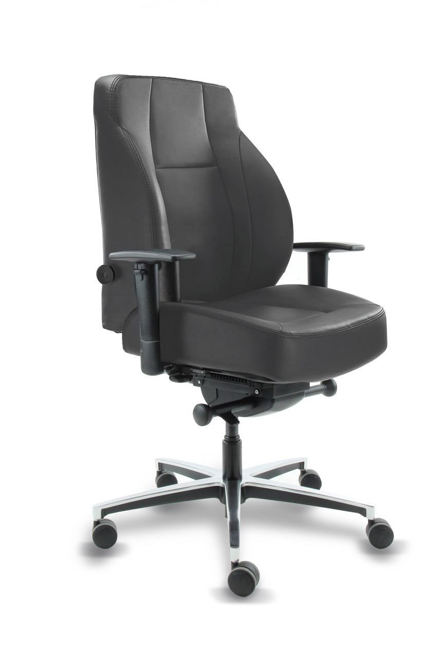 24-uurs bureaustoel Perla S, middelhoge rug leer zwart