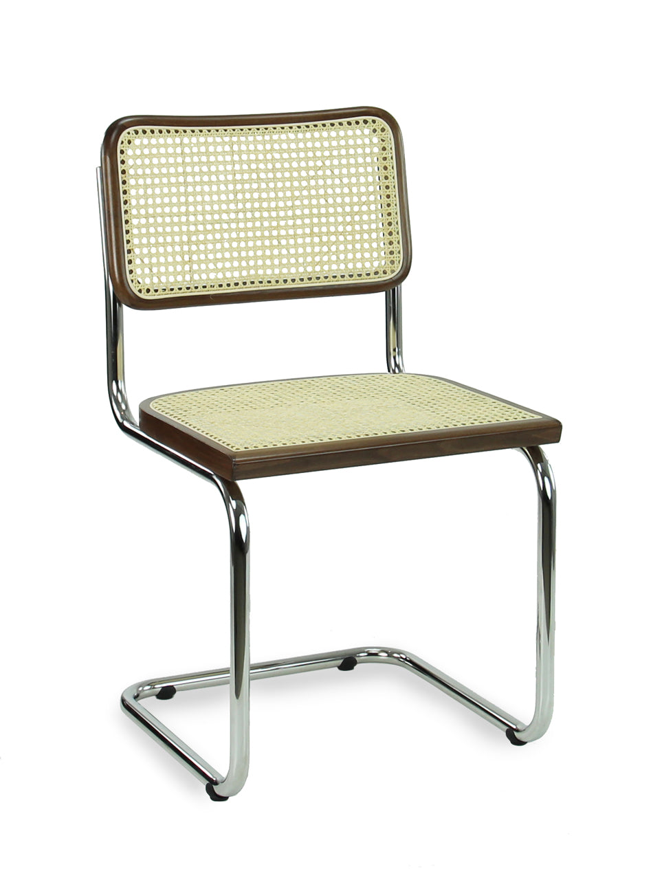 Ontvangststoel Studio webbing walnoot chroom zonder