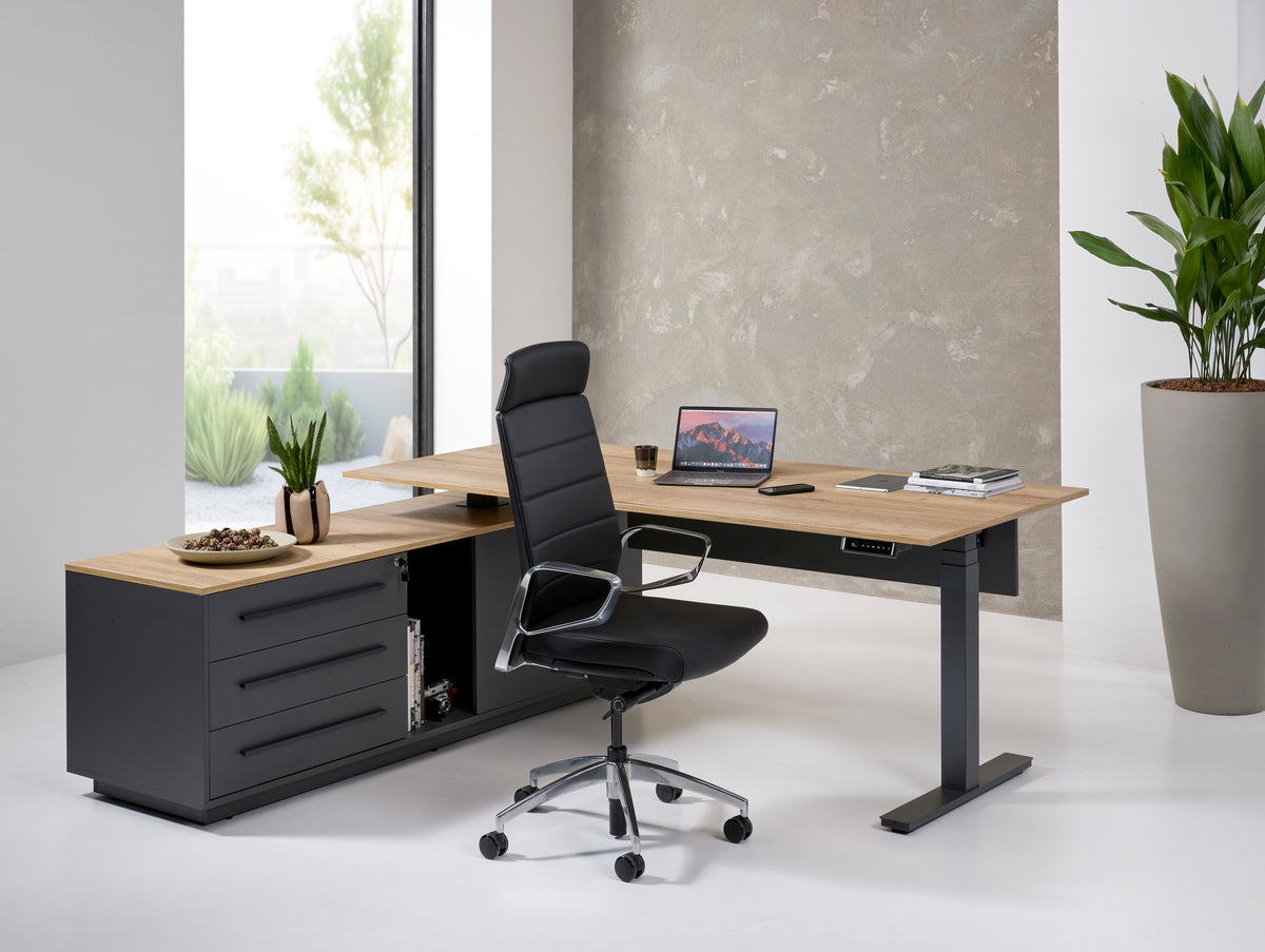 Directiebureau Ora 224x180 cm elektrisch zit-sta halifax eiken