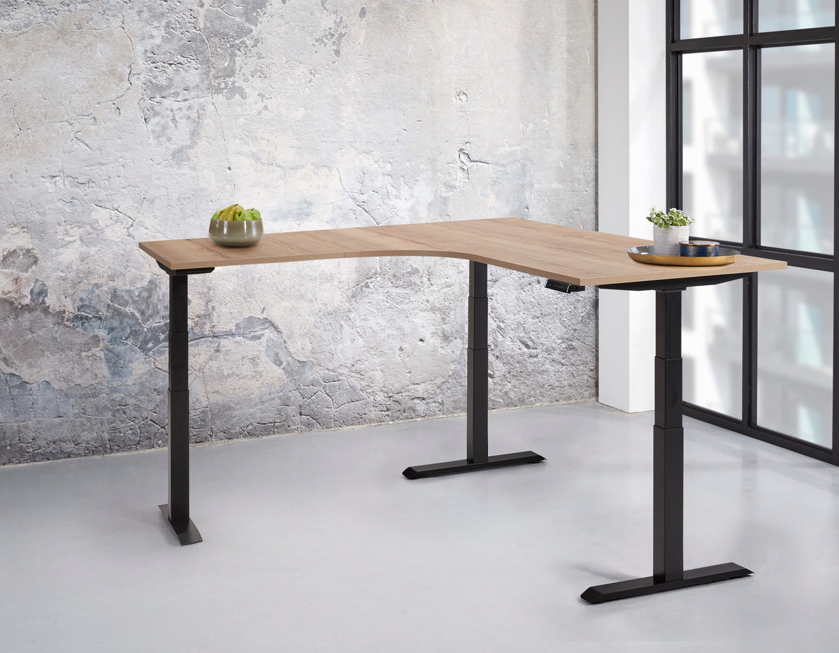 Hoekbureau Ora 200x100 + 80x60 cm zit-sta 3 motoren