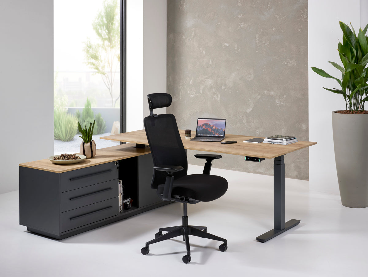 Directiebureau Ora 224x180 cm elektrisch zit-sta halifax eiken