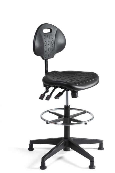 Werkstoel Pro hoog PU met voetenring zwart kunststof