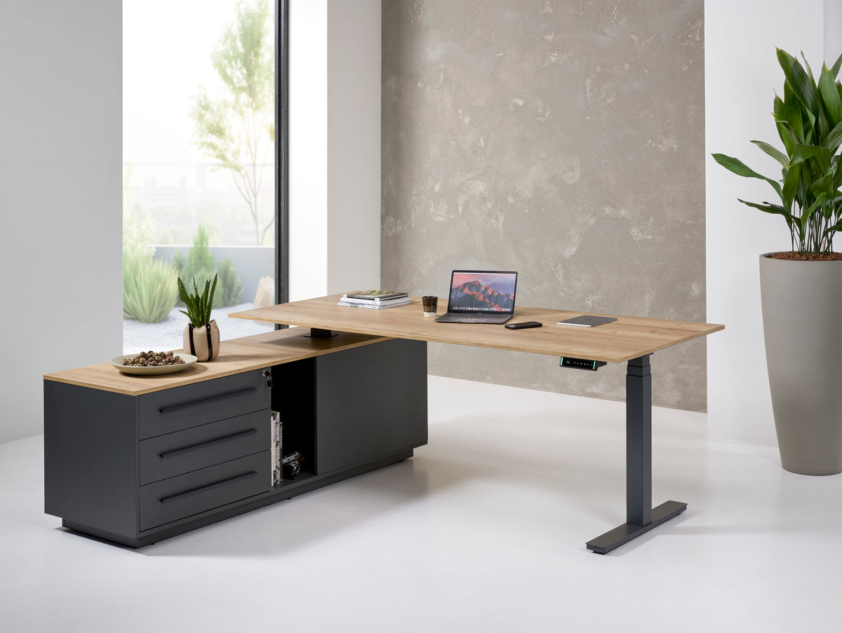 Directiebureau Ora 224x180 cm elektrisch zit-sta halifax eiken