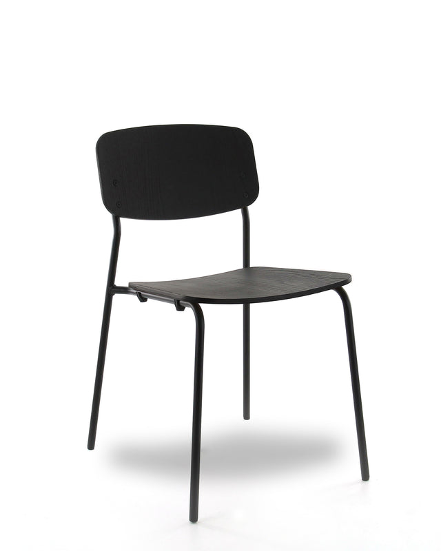 Kantinestoel P-4 houten rug en zitting zwart eiken