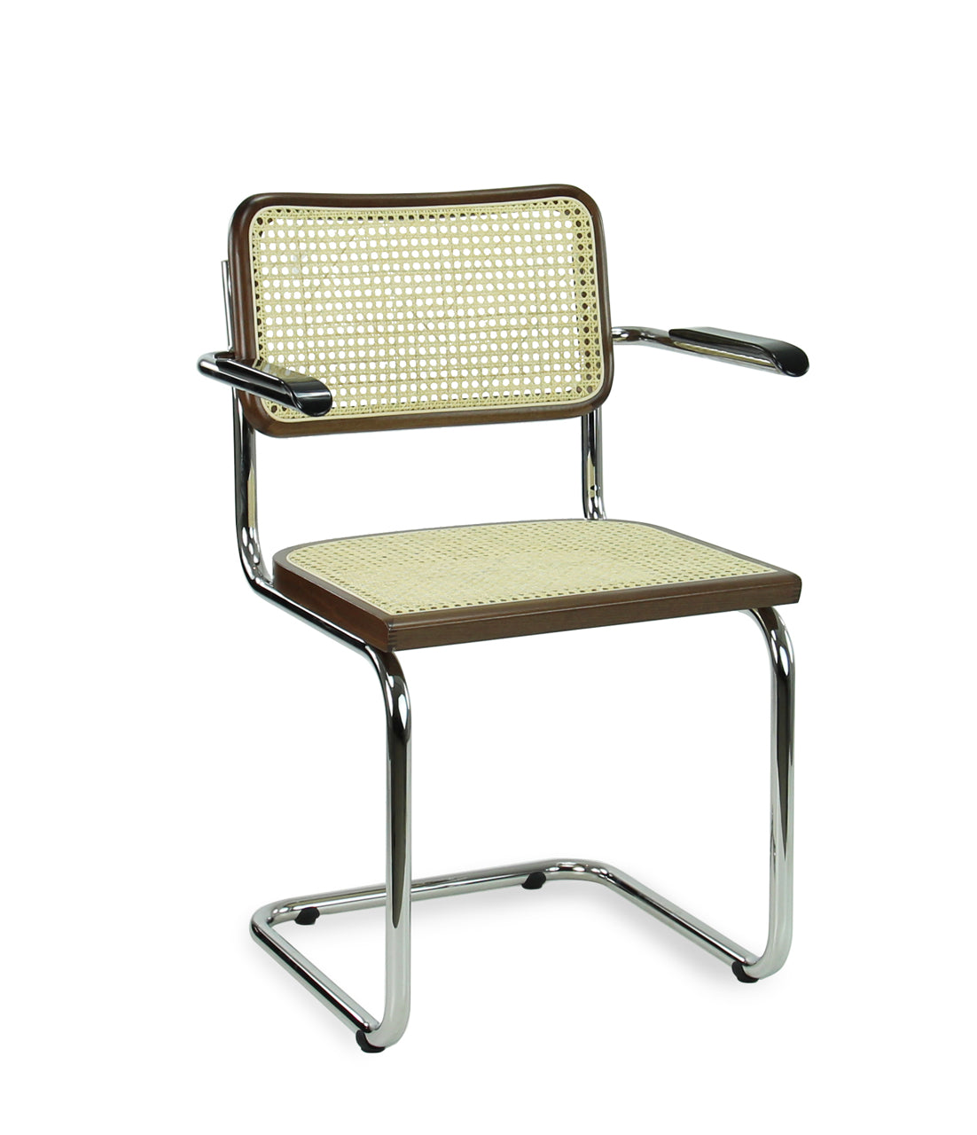 Ontvangststoel Studio webbing walnoot chroom met