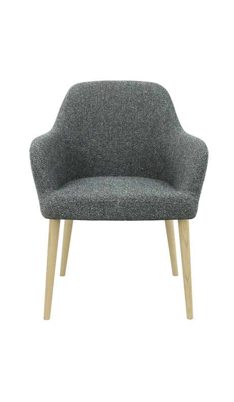 Vergaderstoel Studio kuip boucle houten poten lage kuip grafiet