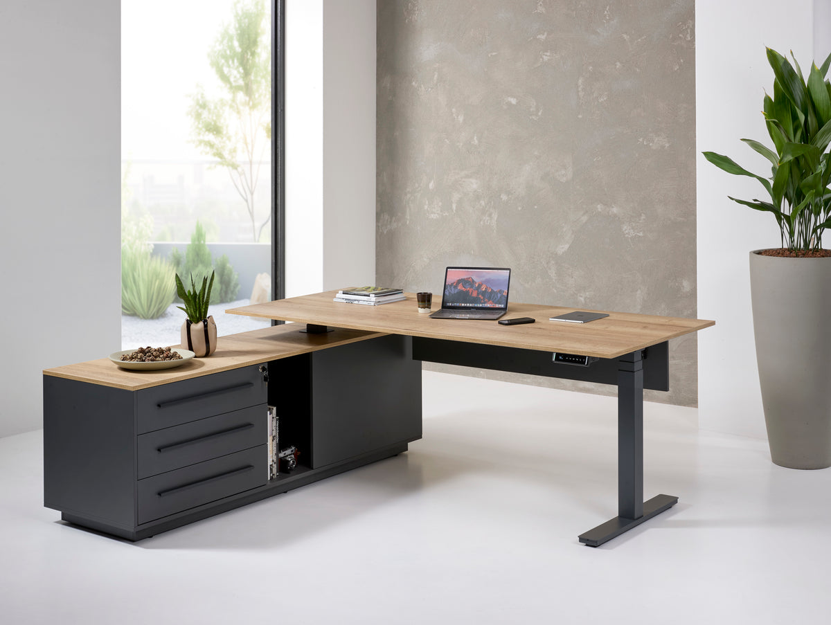 Directiebureau Ora 224x180 cm elektrisch zit-sta halifax eiken