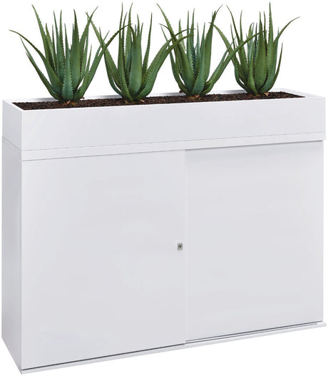 Schuifdeurkast 100x166x40 cm in wit, met plantenbak op het topblad