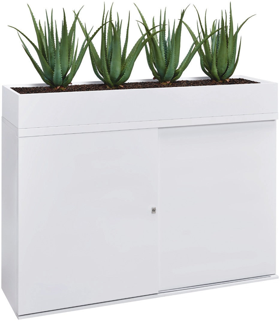 Plantenbak Ora 25x166x40 cm voor op de kast, wit, op een schuifdeurkast