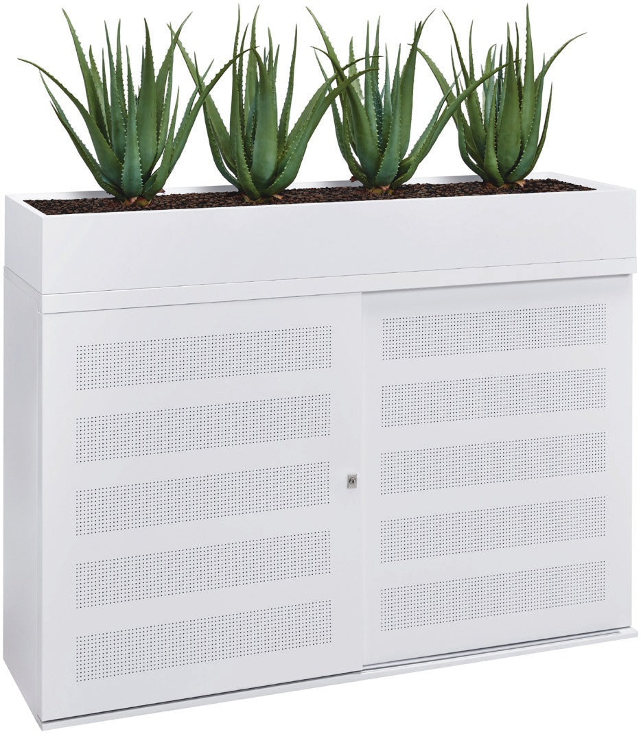Akoestische kast Ora 82x160-240x47 cm geperforeerd, geperforeerde deuren in wit, met plantenbak